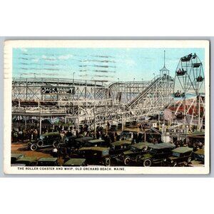 Postcard Posted 1924 Maine Roller Coaster & Whip Old Orchard Beach #709